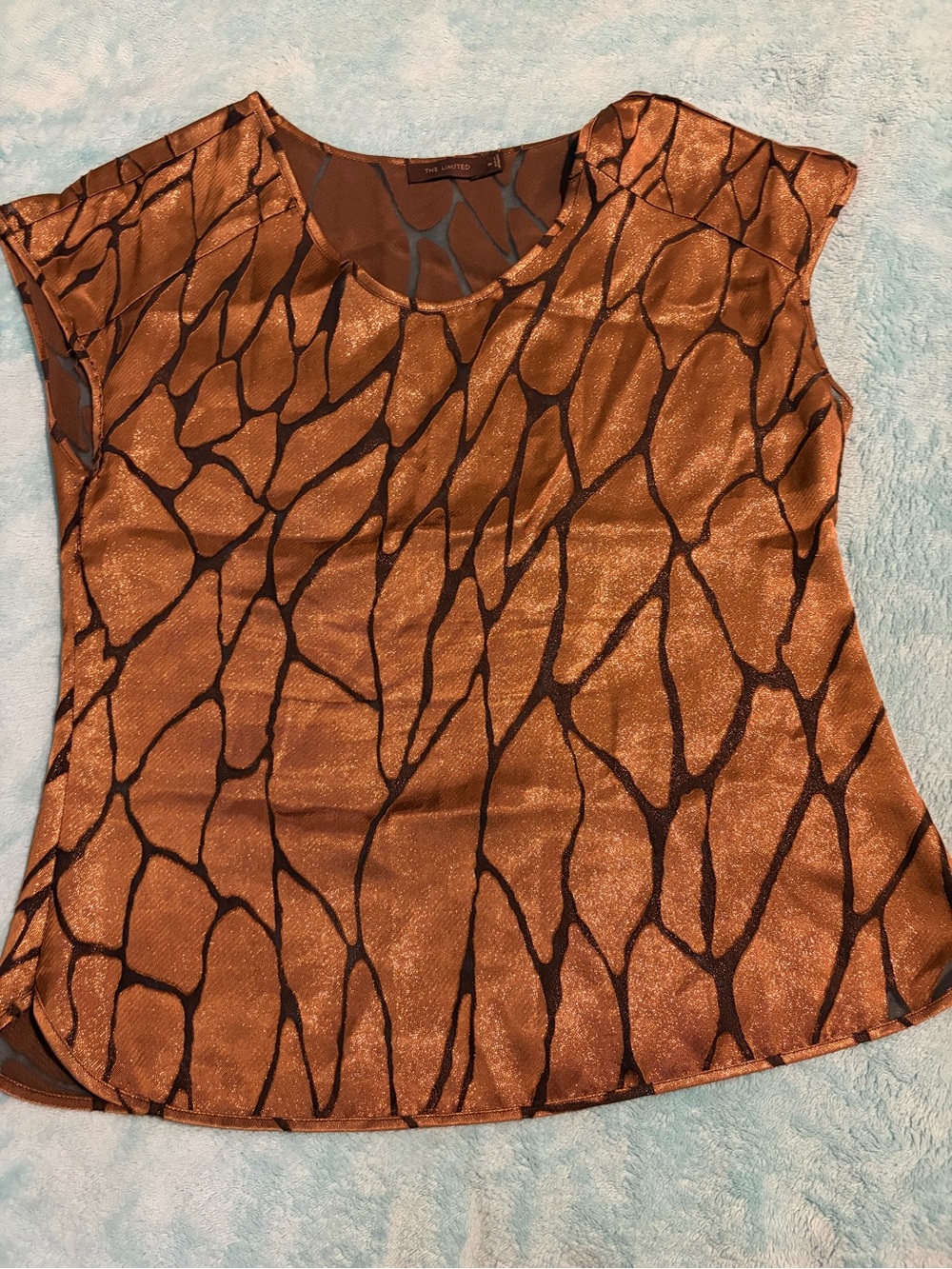 The Limited Copper Metallic Animal-Print Short Sleeve Top